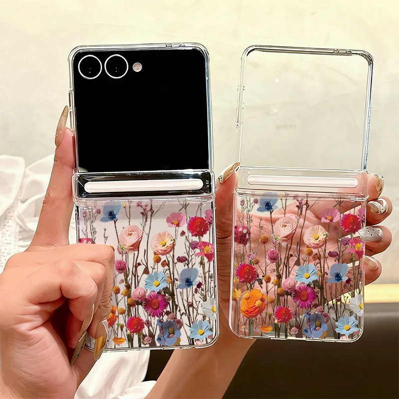 Magnetische Adsorptions-Handyhülle für Samsung Galaxy Z Flip7 Flip6 Flip5 Flip 7 FE 6 5 mit Buntem Blumendruck, Faltbare PC-Schutzhülle Image