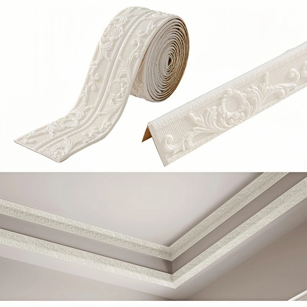 1 Stück 2,3m x 12cm Selbstklebender Wandaufkleber, PVC Dekorativer Wandsticker, Deckeneckenleiste, Geeignet für Heimdekoration