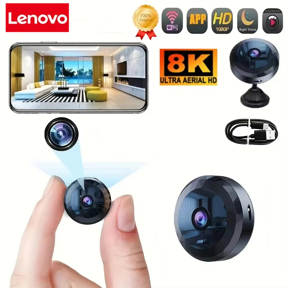 Lenovo Kabellose Mini-WLAN-Überwachungskamera mit Nachtsicht, Bewegungserkennung, Wiederaufladbarem Akku, Einfacher Montage & App-Steuerung Image