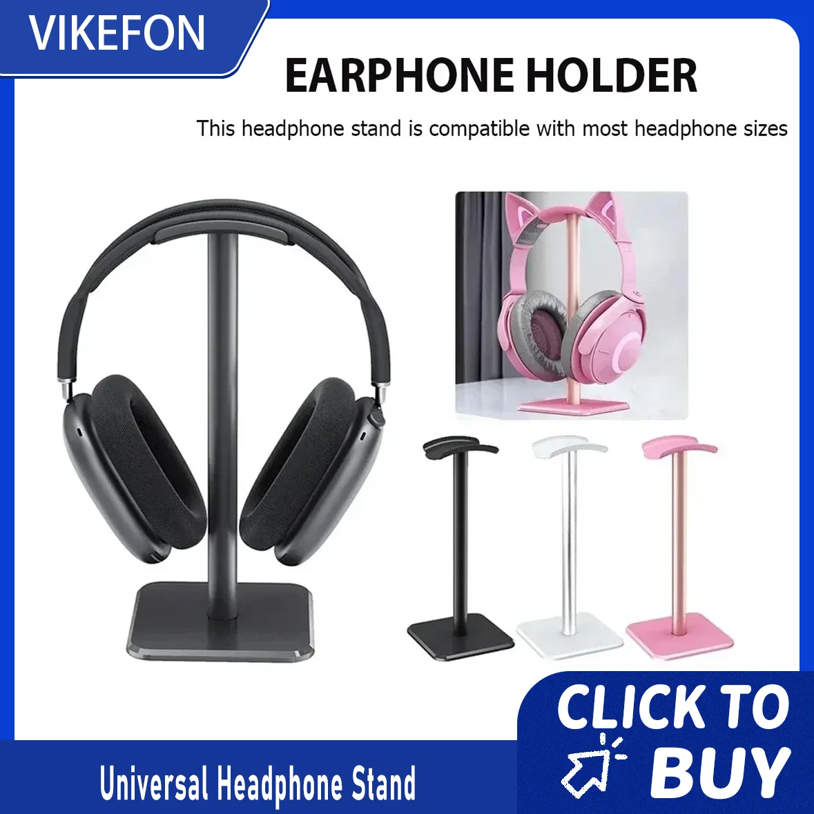 Schwarz-weißer Kopfhörerhalter, abnehmbarer Computer-E-Sport-Gaming-Headset-Desktop-Aufbewahrungsständer, universelles Display-Rack für alle Headsets Image