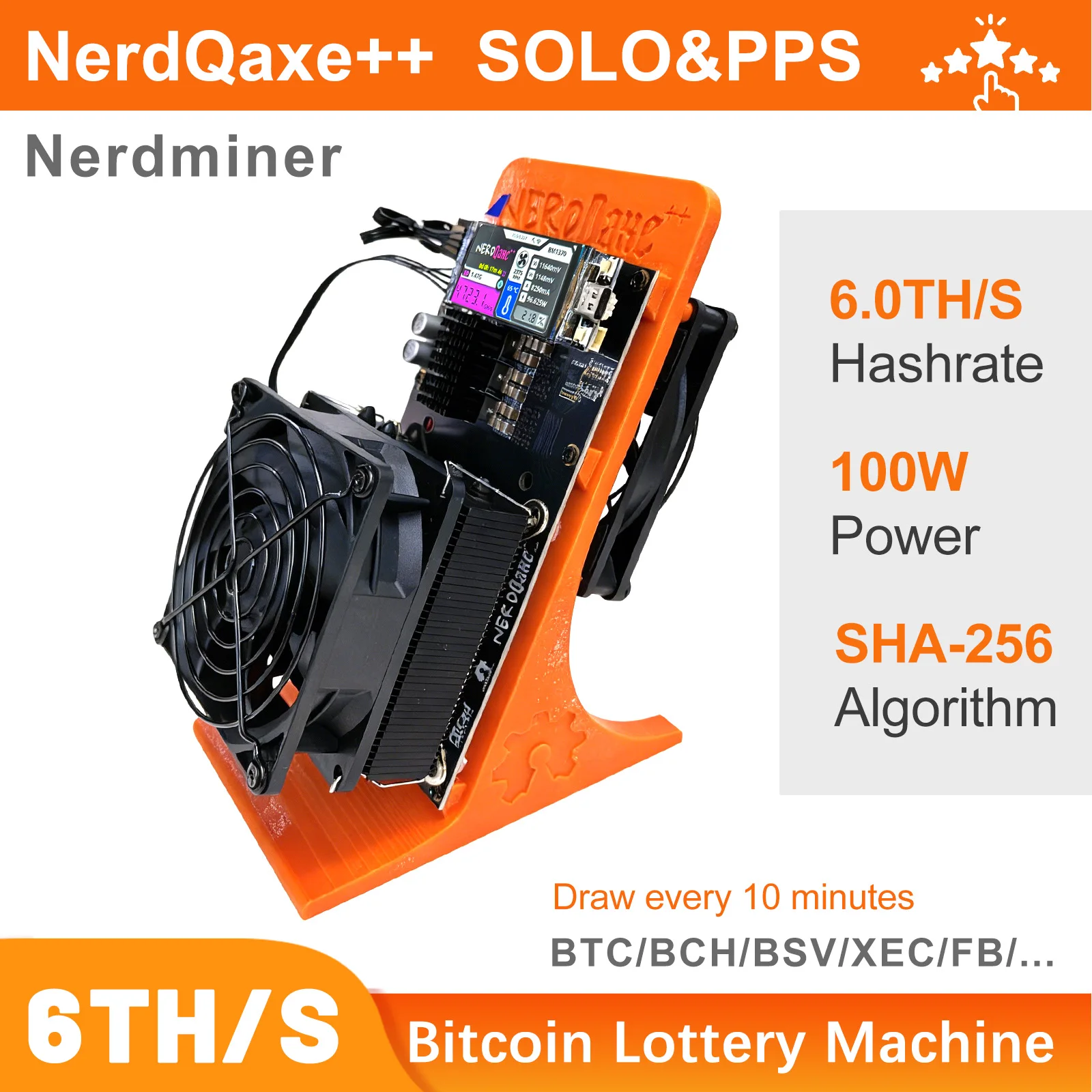 Bitaxe NerdQaxe++ 6TH/s ASIC Bitcoin Miner – 100 W Dual-Lüfter, Solo-BTC-Mining, 2,4 G WLAN, Open-Source, hohe Effizienz Image