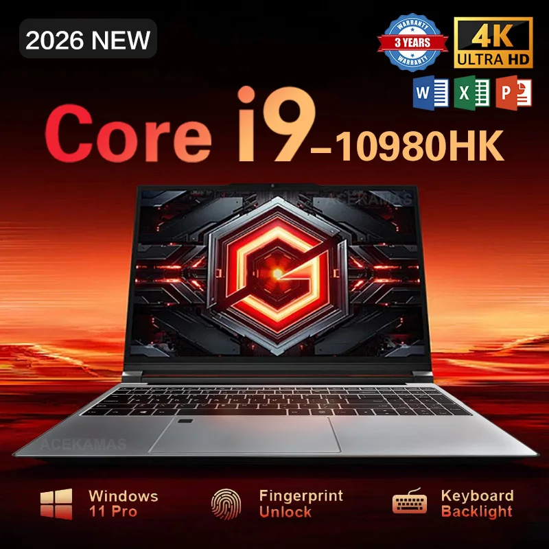 2026 15,6-Zoll Core i9 10980HK Laptop-Computer PC Windows 11 16GB RAM 1TB 2TB SSD Fingerabdruck-Entsperrung Hintergrundbeleuchtung IPS 4k Gaming-Laptops Image