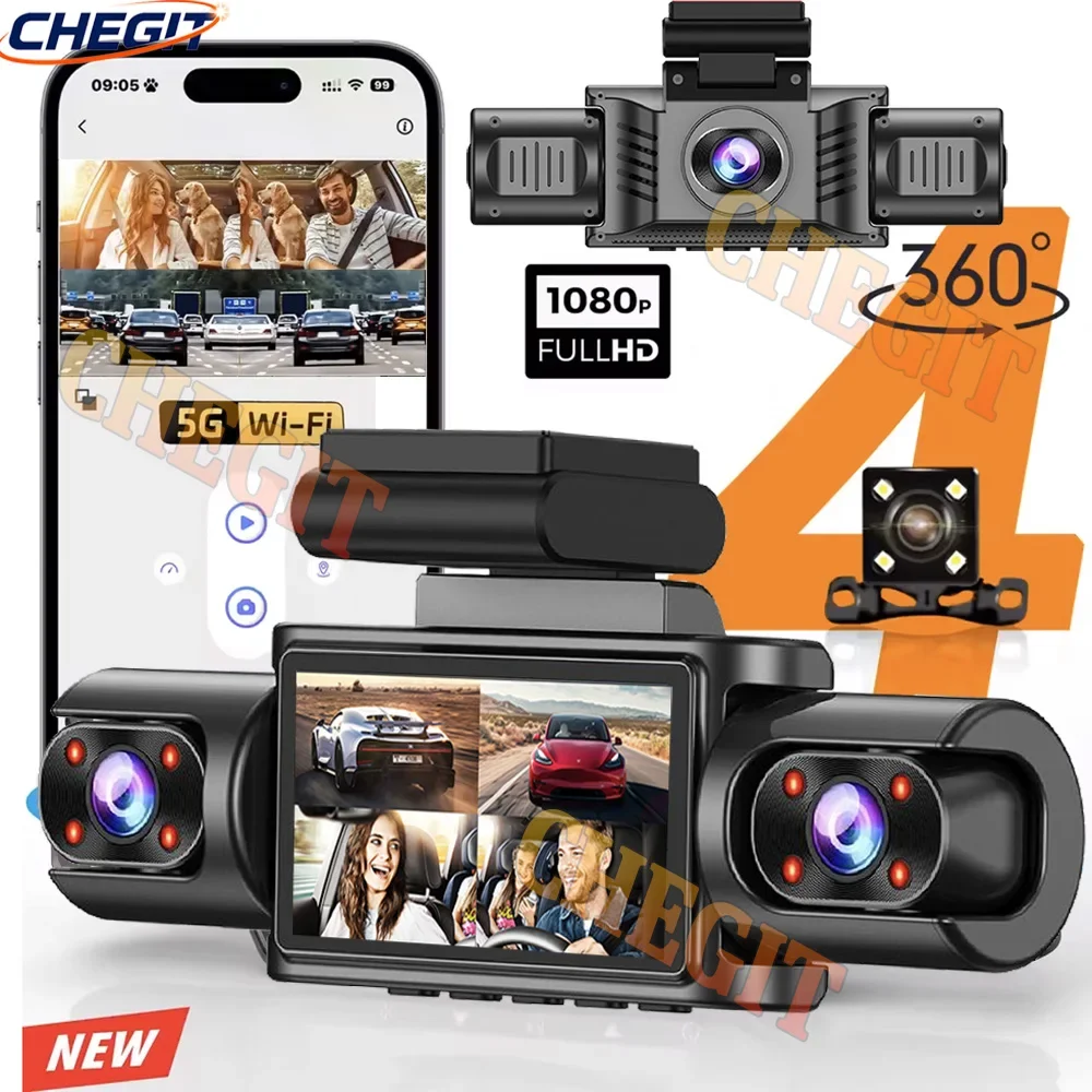 2026 Neu 360 ° Auto-Dashcam 3/4-Kanal WLAN-App Dashcam HD 1080P Auto-DVR Endlosaufnahme Nachtsicht mit 24-Stunden-Parküberwachung Image