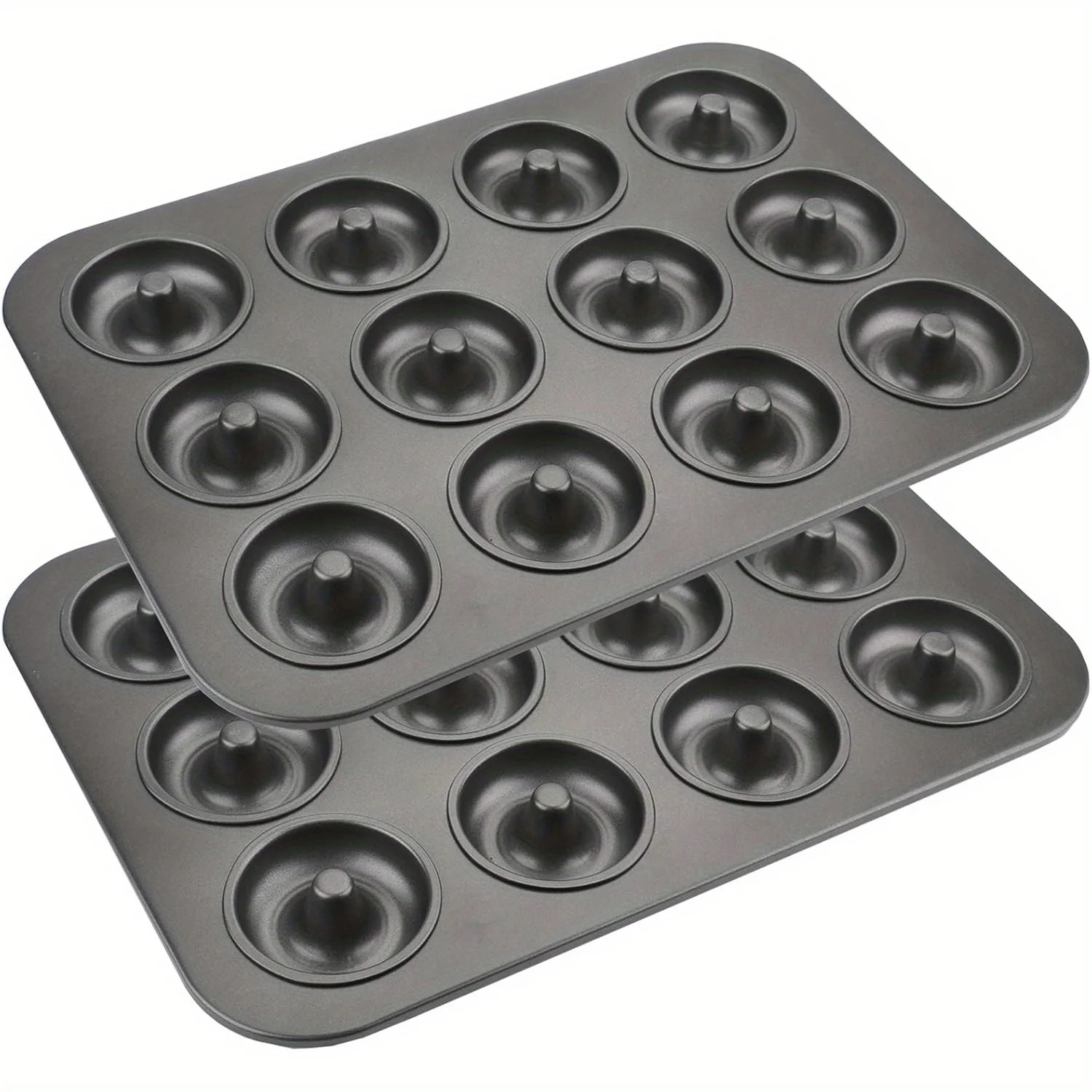 2er-Pack antihaftbeschichtete Donut-Pfanne mit 12 Mulden, Donut-Backform aus Kohlenstoffstahl für Muffins, Kuchen, Desserts, Mini-Donut-Tabletts in Bagelform Image