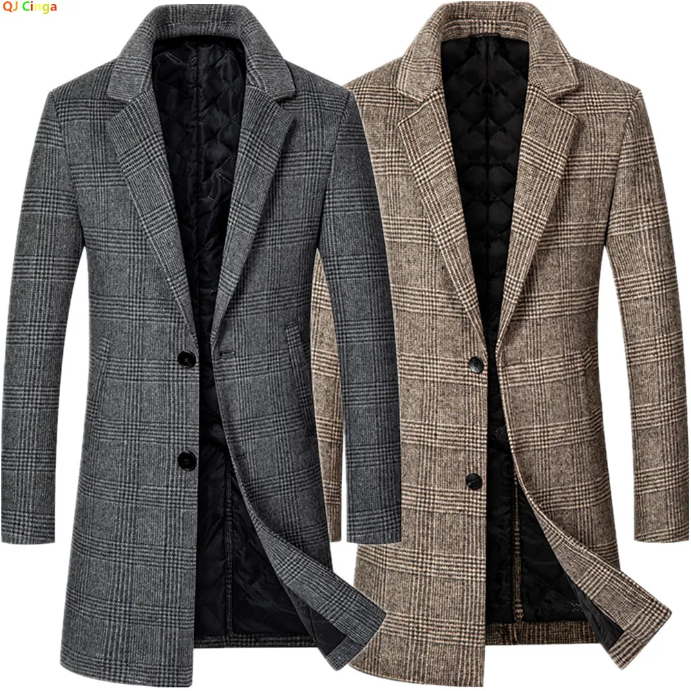 Hochwertiger Herren-Trenchcoat aus dunkelgrauer Wolle, warmer Wintermantel, lange Jacke, Business-Casual, Party, asiatische Größe M-4XL