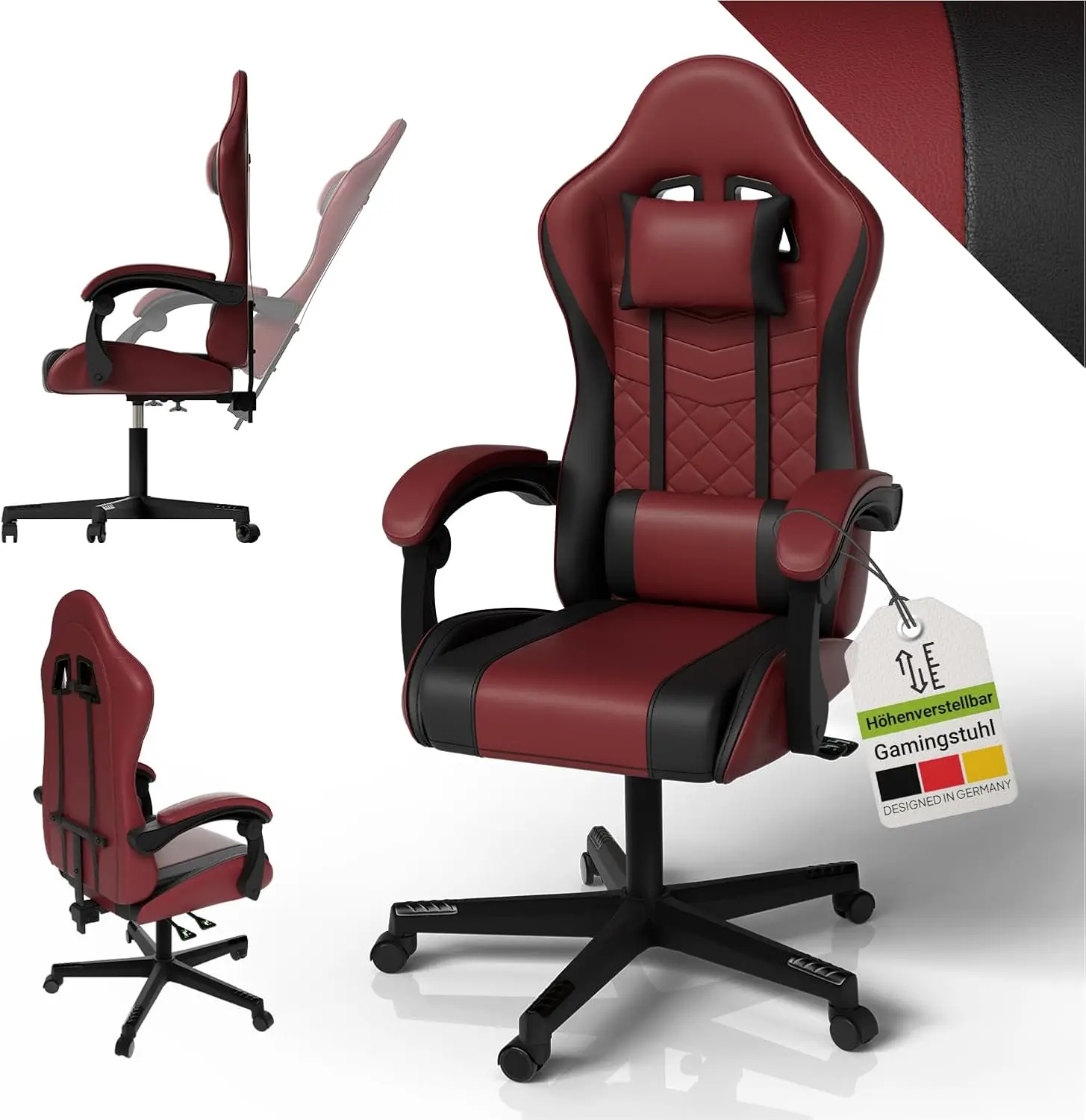 Gaming-Stuhl – PC-Stuhl & Bürostuhl in einem, ergonomisch, verstellbare Rückenlehne, höhenverstellbar, Kunstleder Gaming Image