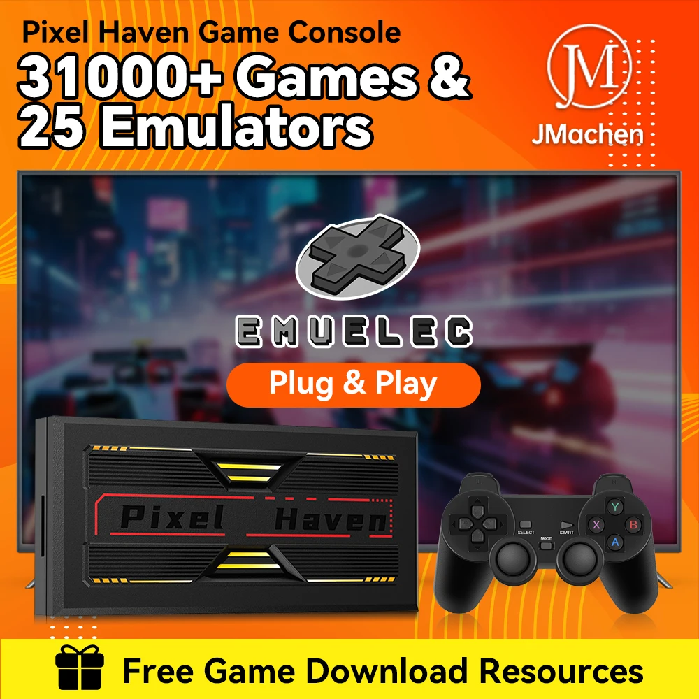 JMachen Pixel Haven Retro-Videospielkonsole mit EmuELEC 4.7 OS und 31000+ Spielen für PS1/PSP/MAME/SS/SNES für TV Image