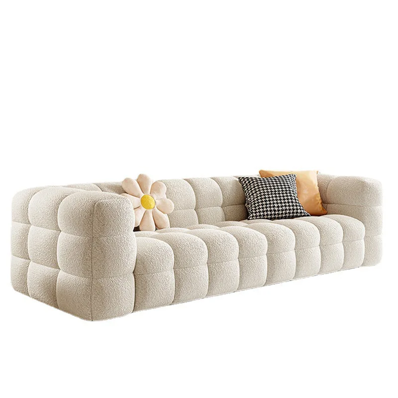 Neue Creme Wind Sofa Marshmallow Nordic Licht Luxus Hotel Wohnzimmer Drei-personen Sofa Lamm Fleece Modulare Sofa Image