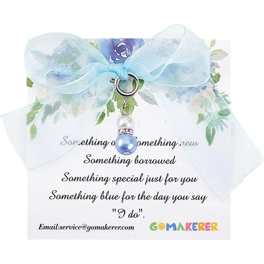Something Blue Bouquet Charm Something Blue Hochzeitsstrauß-Anhänger Schutzengel-Charm mit Geschenkkarte für Brautblumen Image