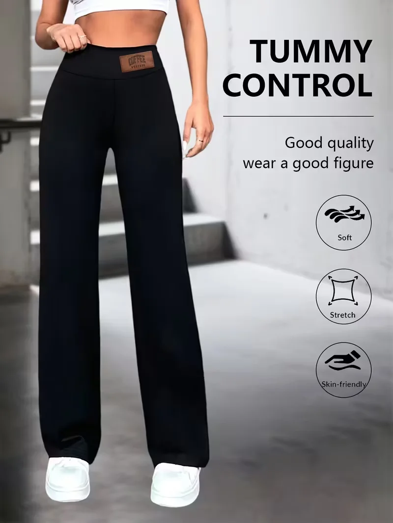 Damenhose mit hoher Taille und geradem Bein, dehnbare schwarze Pendelhose, einfarbig, elegant und unverzichtbar für Bürokleidung, Jeans