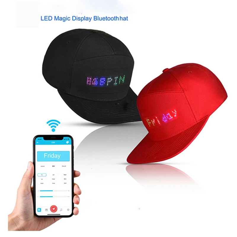 Lustige LED-Baseballkappen, Bluetooth-App-Steuerung, individuelle Textmuster, verstellbar, modische Mütze, für Jungen und Mädchen, Kostüme, Cosplay-Kappen Image