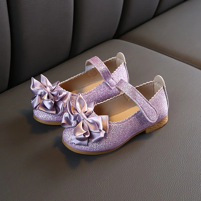 Blumen Kinder Mädchen Leder Schuhe Pailletten Lila Gold Prinzessin Schuhe für Kinder Baby Kleine Mädchen Party Hochzeit Schuhe Neue 2022