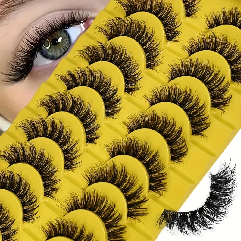 10 Paar D-Curl 3D Künstliche Wimpern - Flauschiger Anime-Katzenaugen-Stil, 0,07mm Dicke, 8-16mm Länge, Wiederverwendbar, Geeignet für den Täglichen Gebrauch Image