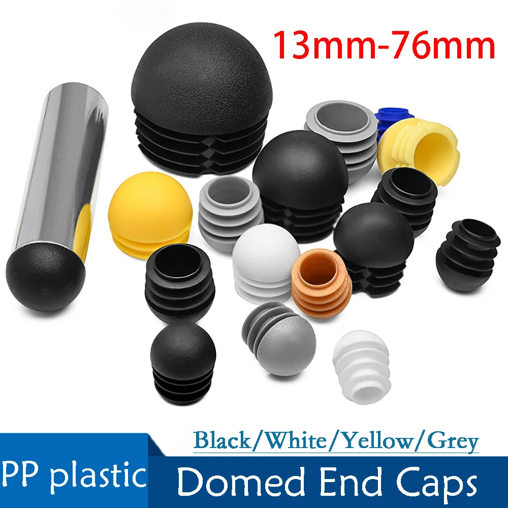 Runde Endkappen aus PP-Kunststoff, Rohreinsätze, Stopfenhülse, Schutzhülle, 13–76 mm, schwarz/weiß/gelb/grau, gewölbte Endkappen Image