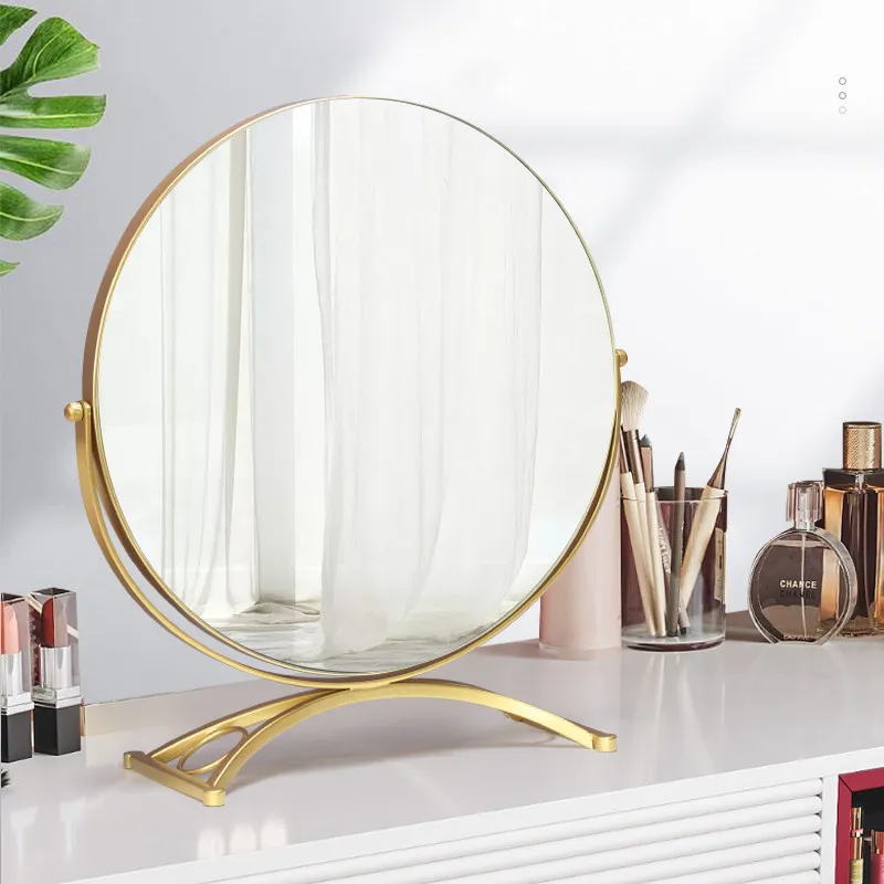Schminkspiegel, Tischspiegel, Minimalistischer Schminktisch, Drehbarer Einseitiger Großer Runder Spiegel im Europäischen Stil für Schlafzimmer.