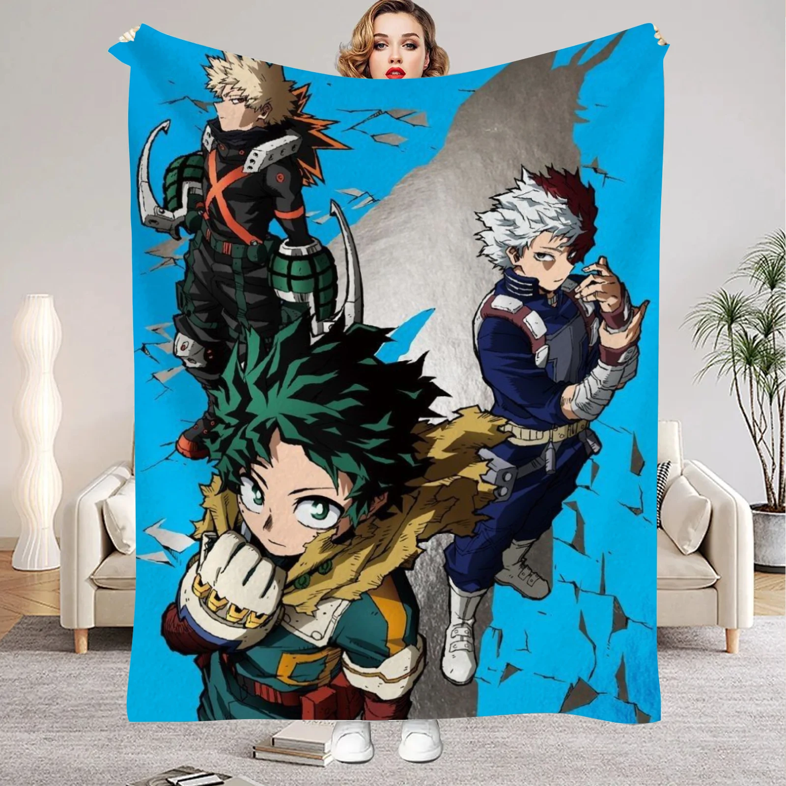 My Hero Academia Anime-Figur, Flanelldecken, weich, warm, Überwurf, Decke, Kinder, Wohnzimmer, Couch, Sofa, Bett, flauschige Tagesdecke Image