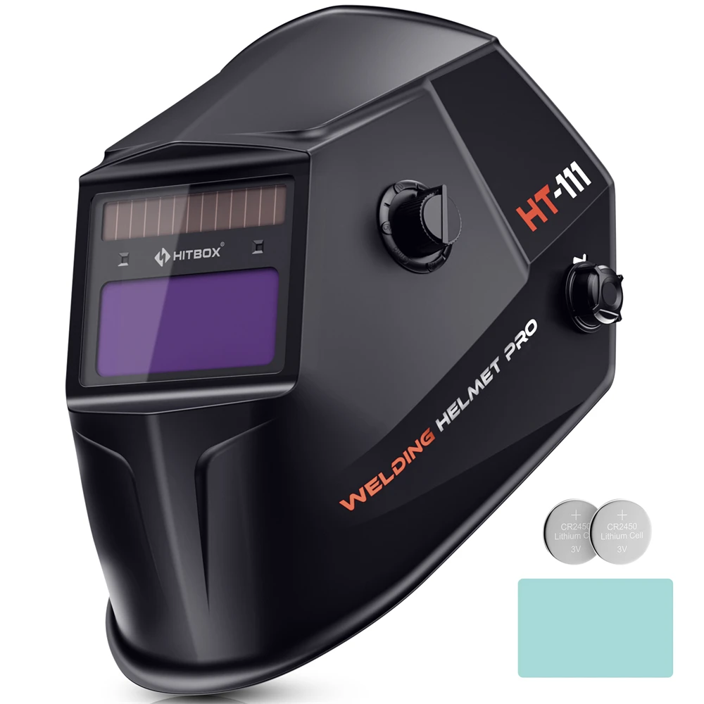 HITBOX Schweißhelm, automatische Verdunkelung, echte Farbe, solarbetrieben, für MIG ARC WIG Welding Cut DIN 4/9–13, große Sichtschweißmaske Image