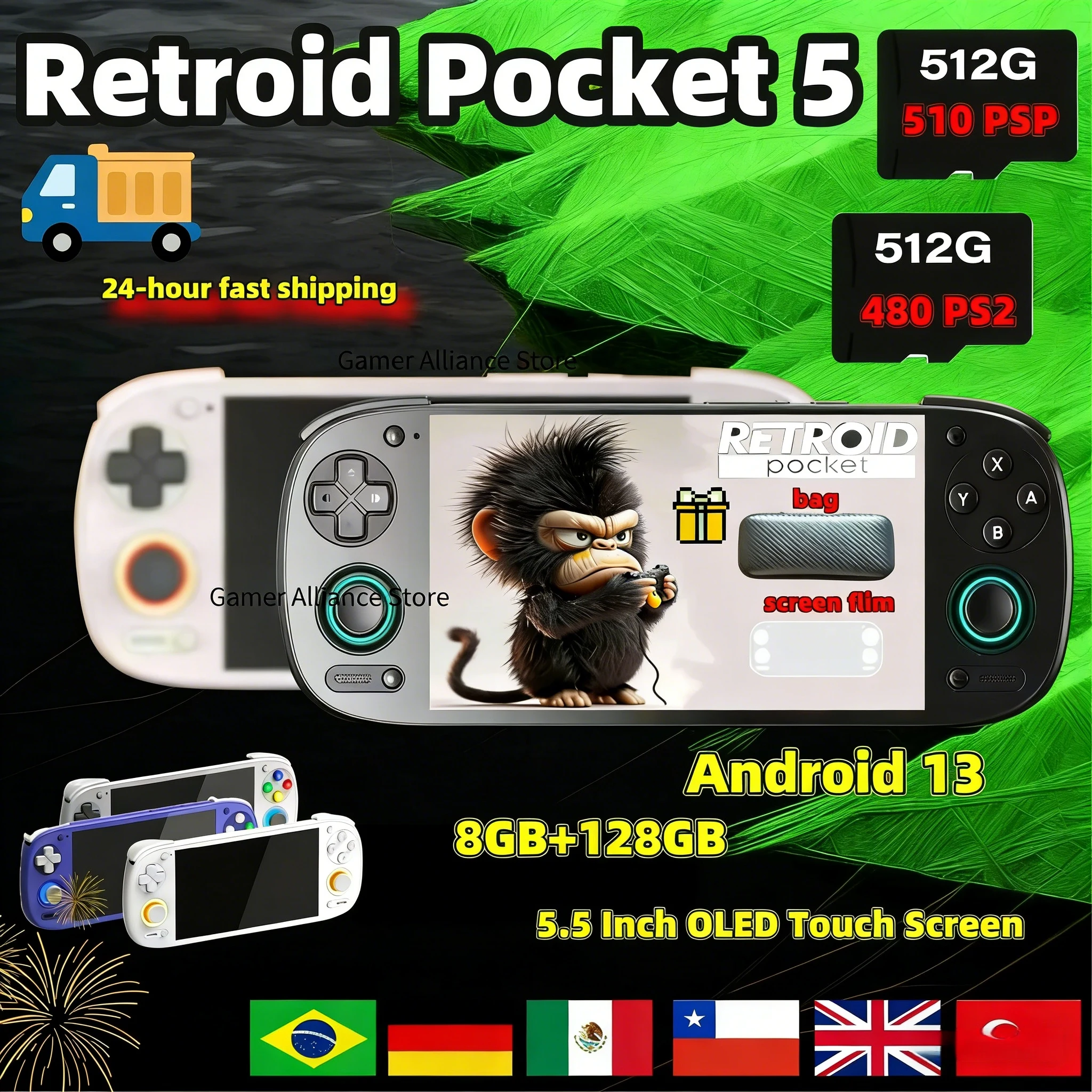 Retroid Pocket 5 RP5 Retro Handheld-Spielkonsole Videospielkonsolen 5,5 Zoll OLED HD-Bildschirm Android13 8+128G SD865 512G PSP PS2 Image