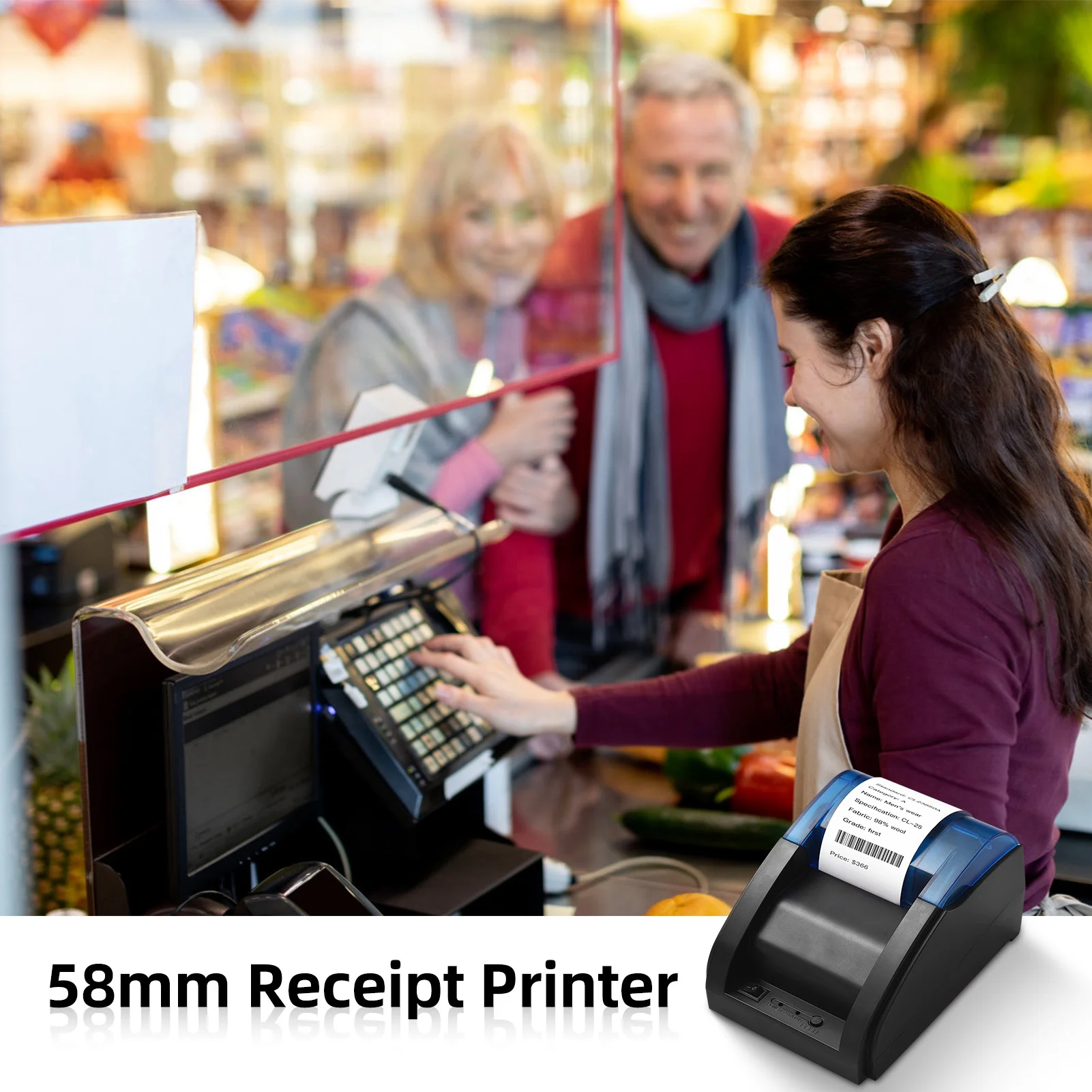 58-mm-Desktop-Belegdrucker, POS-Drucker, Thermodirektdruck, kompatibel mit Android/iOS/Windows, unterstützt ESC/POS für den Versand Image