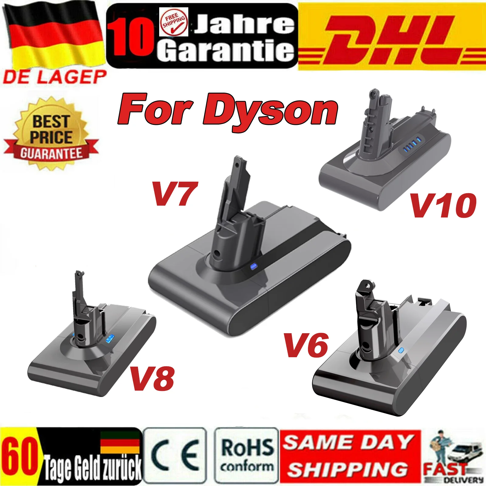 Powtree 6,0 Ah/8,0 Ah Batterie Für Dyson V6 V7 Serie V8 V10 Staubsauger Ersatz Batterie Für Dyson SV12 DC62 SV11 SV10 Image