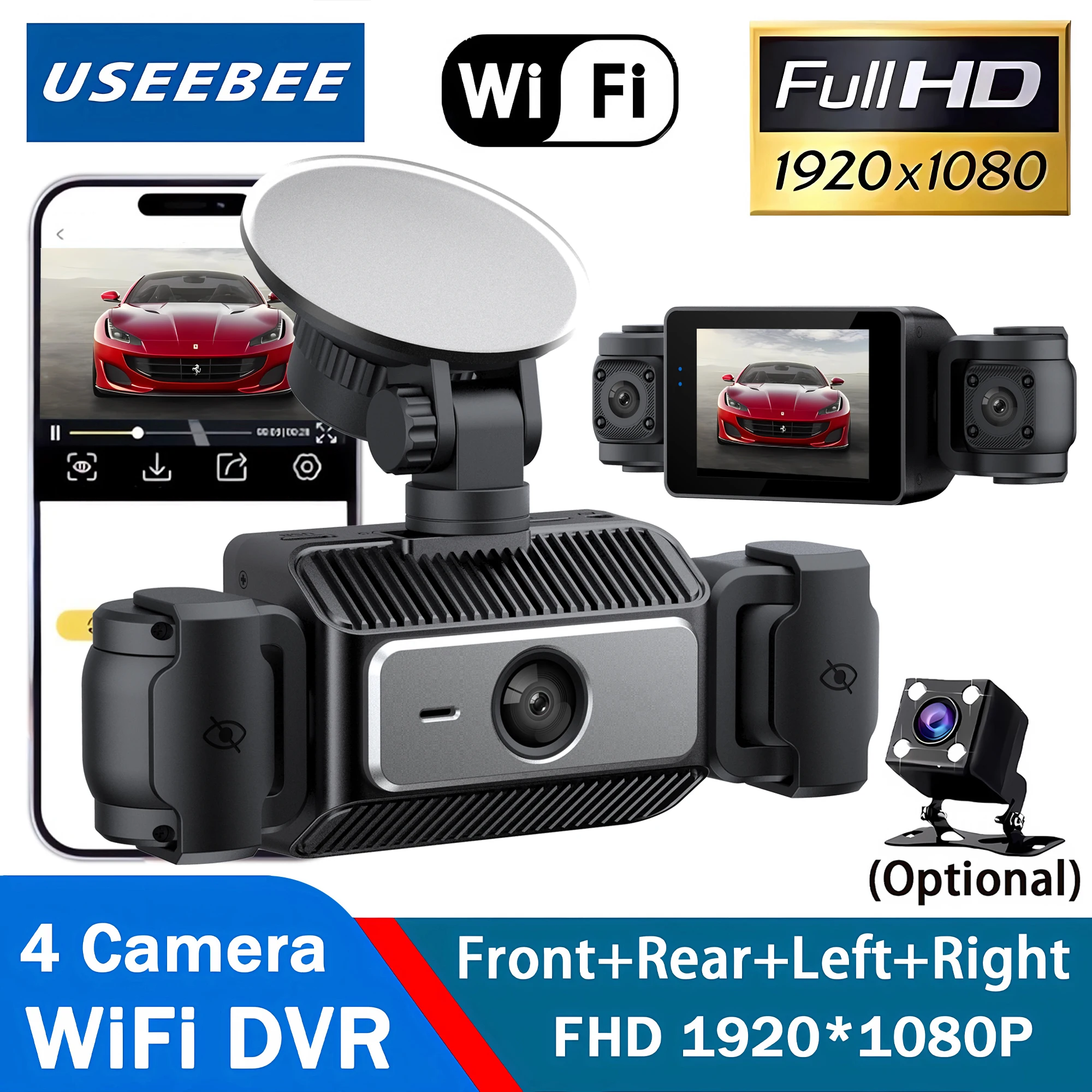 WLAN-Dashcam Fahrzeug-DVR Videorekorder 4 Kameras für Autos Blackbox Vorne Hinten Innen Nachtsicht Endlosaufnahme Dashcam Image