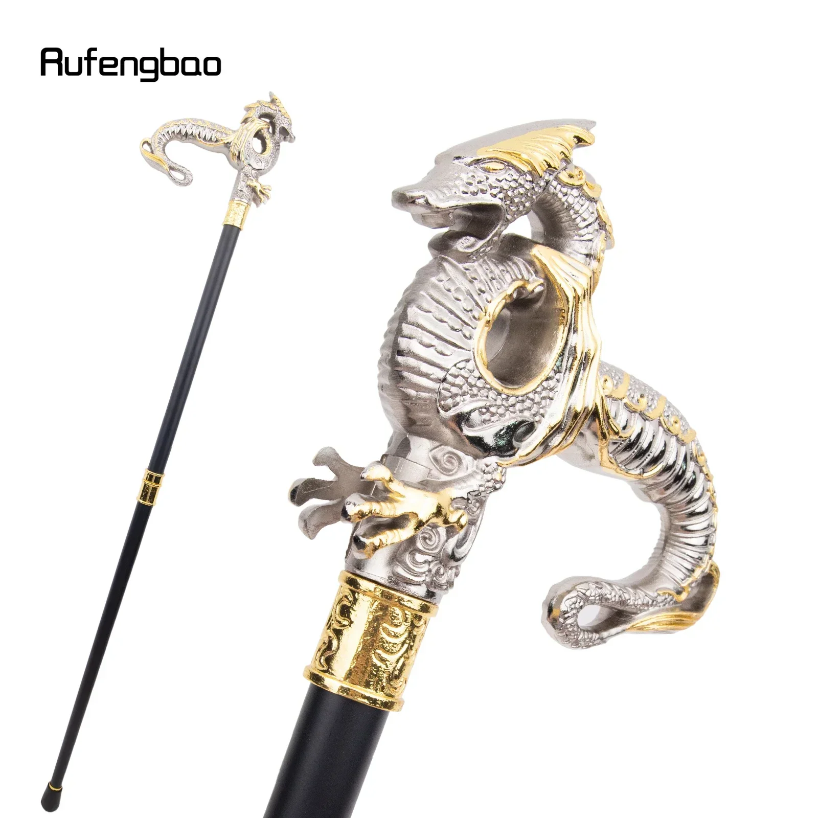 Goldener weißer Luxus-Drachen-Gehstock, modischer dekorativer Stock, Gentleman, eleganter Gehstock, Crosier, 93 cm, Performance-Bühnenstock Image