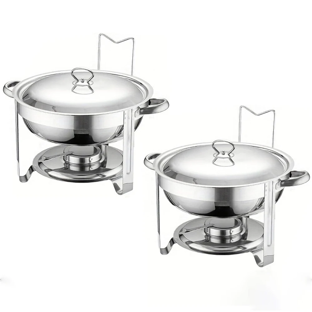 Edelstahl Runder Chafing Dish Buffet-Set Komplettes Catering-Warmhaltegerät mit Tablett, Speisebehälter, Deckel & Ständer für Partys und Bankette Image