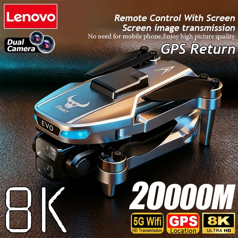 Lenovo SG901 MAX GPS-Drohne Professionelle 8K-Luftaufnahme HD Hindernisvermeidung mit Größerem Bildschirm Fernbedienung Faltbare Bürstenlose Drohne