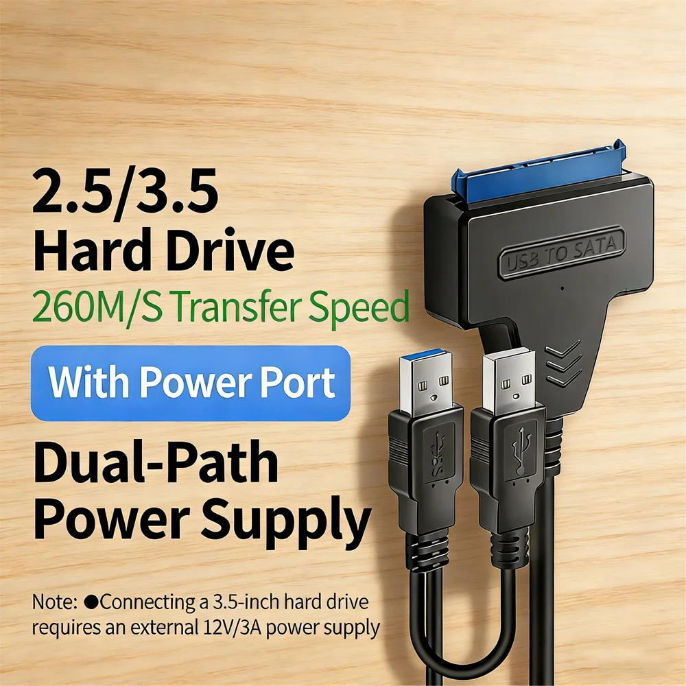 USB 3.0/2.0 SATA-Festplattenadapter – Externes Konverterkabel für 2,5-Zoll-SSD- und HDD-Datenübertragung Image