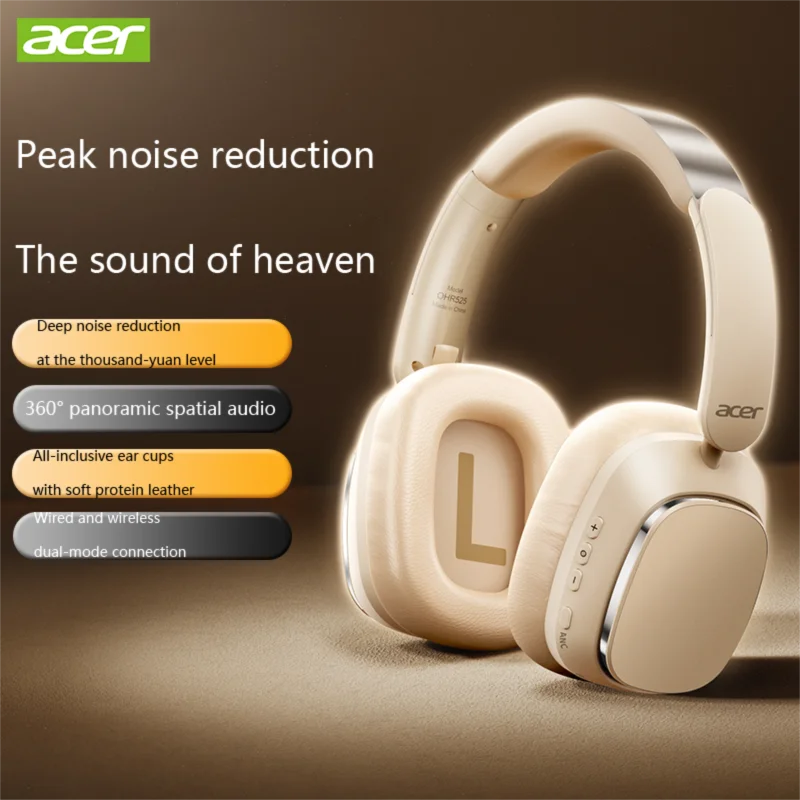 Acer ANC Bluetooth-Kopfhörer Surround-Sound-Headsets mit HD-Mikrofon, aktive Geräuschunterdrückung, ENC-Calling, 1000 mAh, OHR525 Image