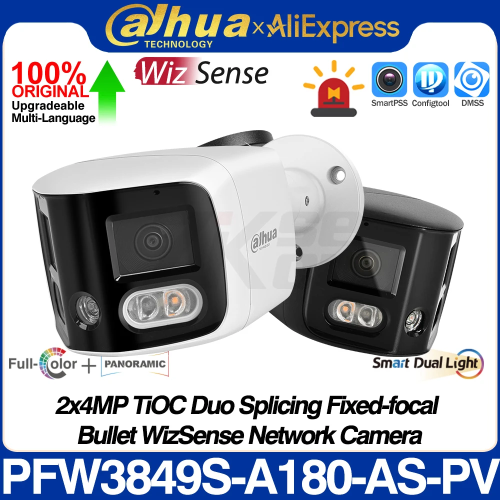 Dahua IPC-PFW3849S-A180-AS-PV 2x4MP TiOC Duo Splicing Bullet WizSense Netzwerkkamera mit fester Brennweite 180 ° 8MP Ton- und Lichtalarm CCTV Image