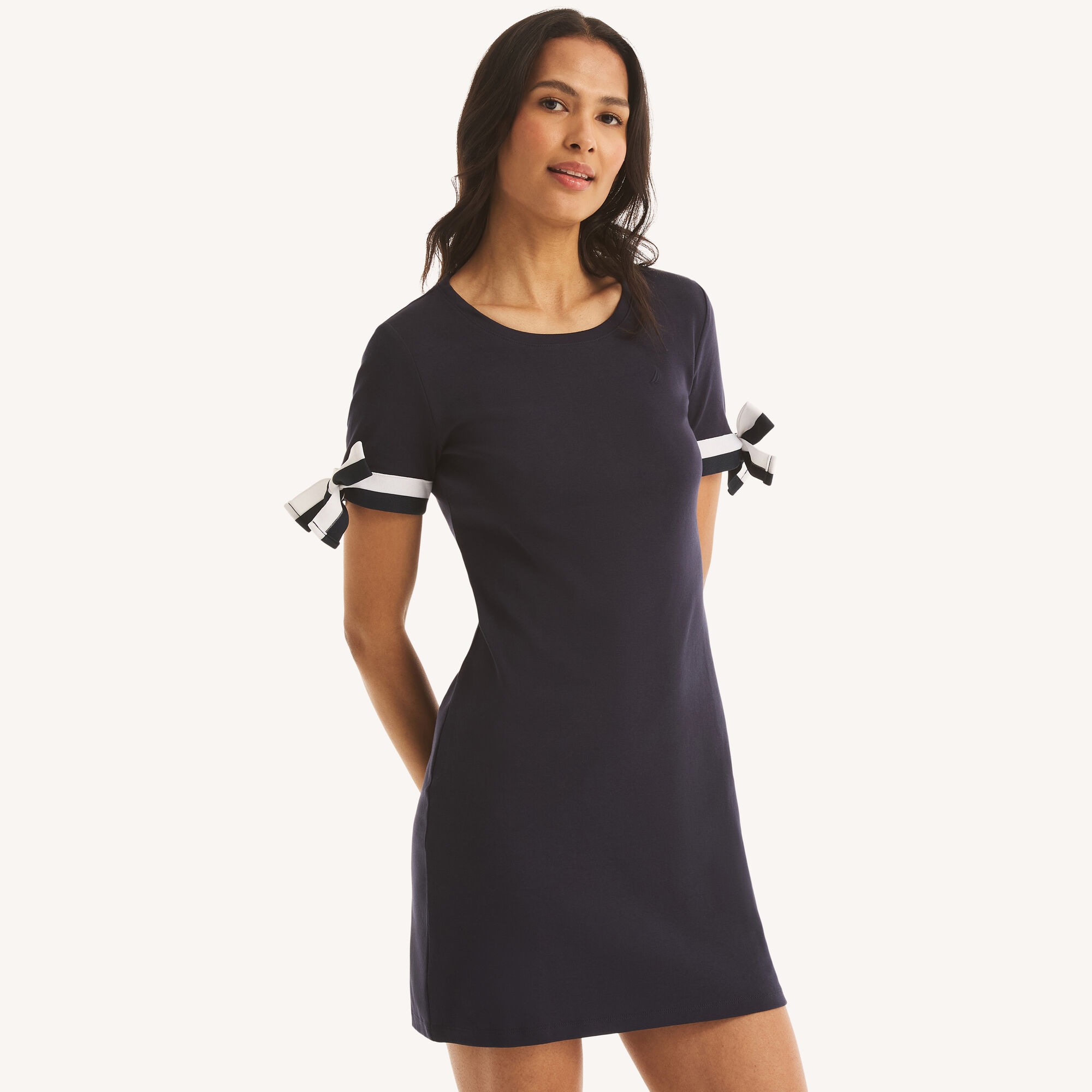 Nautica Women's Tie Sleeve Dress 401 (Navy), S
