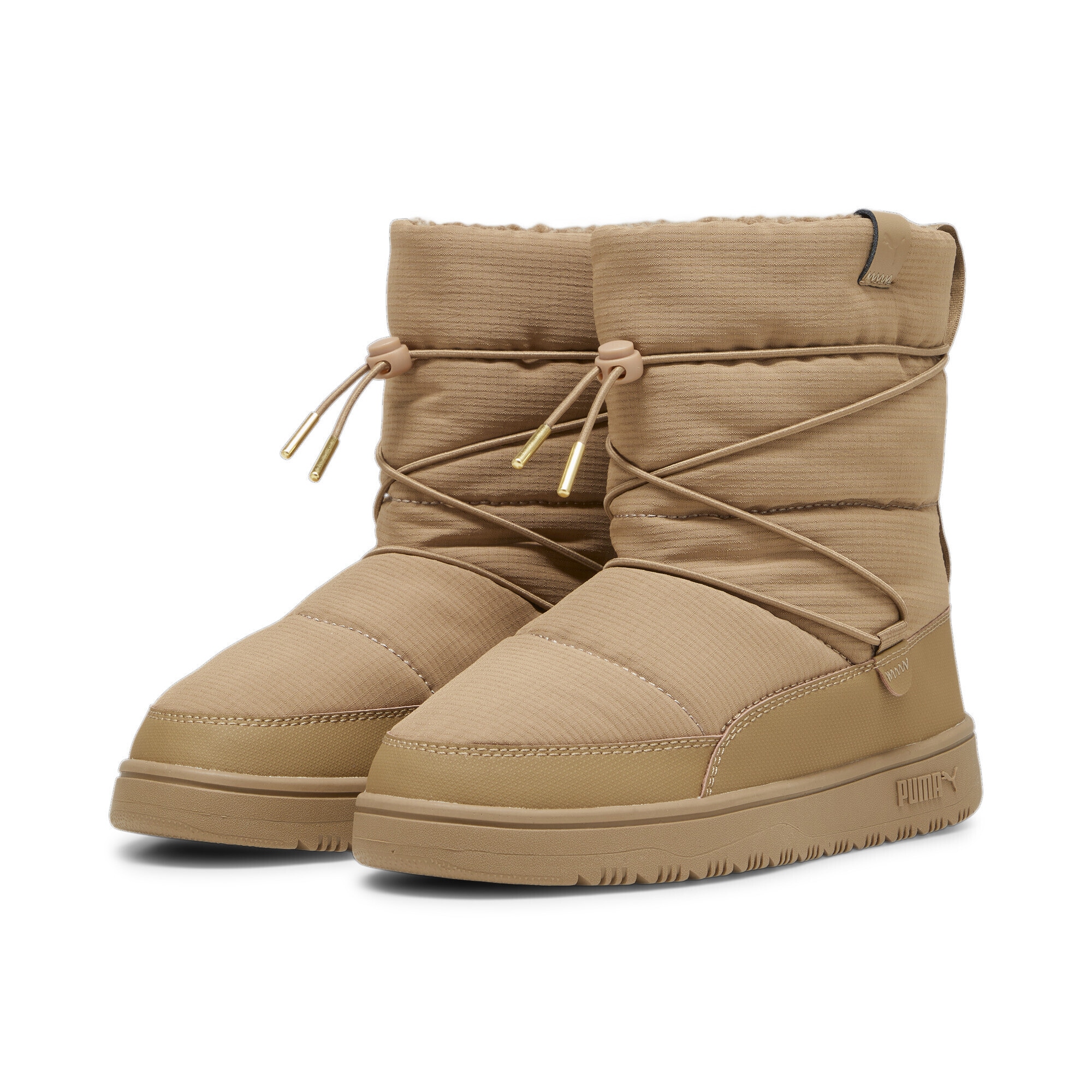 Sneaker PUMA "Snowbae Stiefel Damen", Damen, Gr. 36, beige (toasted chocolate chip beige braun), Obermaterial: Kuhleder, Synthetik, Textil; Futter: Textil; Innensohle: Textil; Laufsohle: Gummi, Schuhe Sneaker