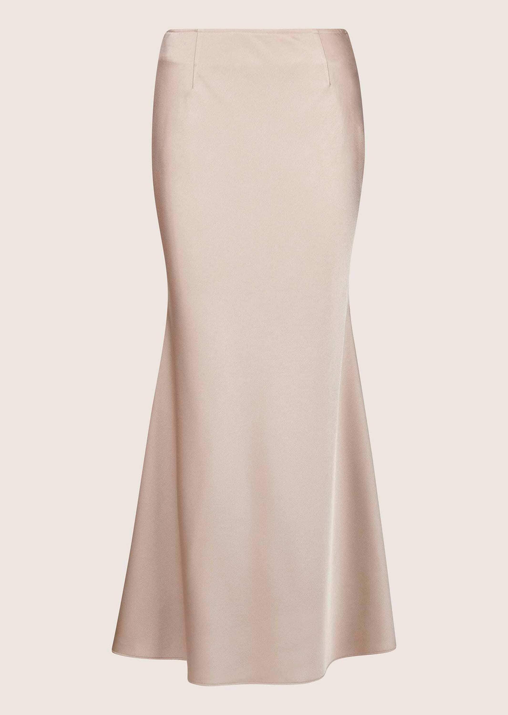 Midirock MADELEINE "Satinrock Eleganter Maxirock für festliche Anlässe", Damen, Gr. 46, beige (beige, goldfarben), Obermaterial: 100% Polyester PES., Modern, normal, Röcke, Langer Satinrock in A-Linie