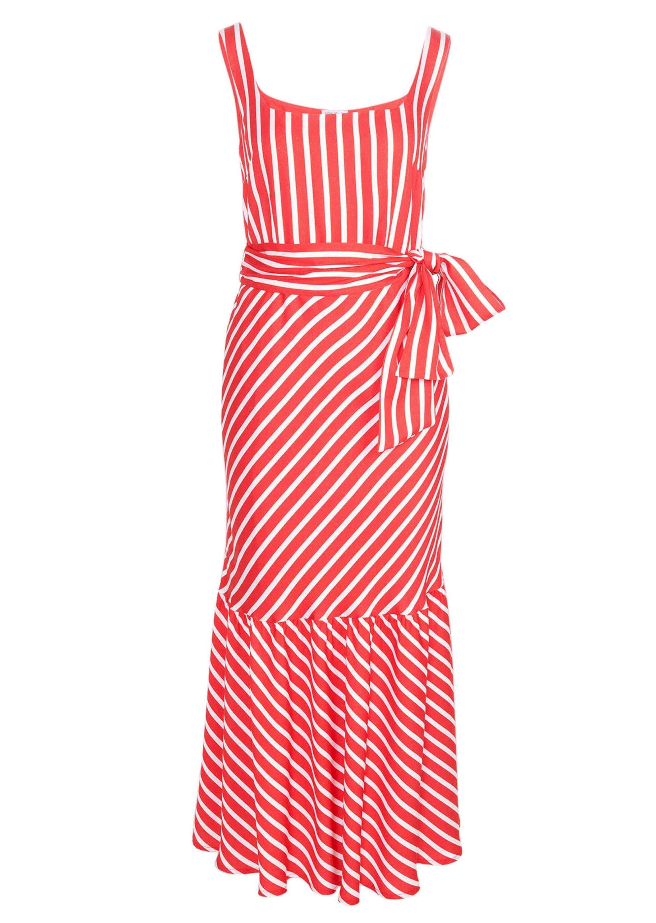 Midikleid ALBA MODA "Kleid Kleid", Damen, Gr. 34, N + K Gr, rot (koralle, creme), Obermaterial: 100% Viskose CV., Kleider Midikleid