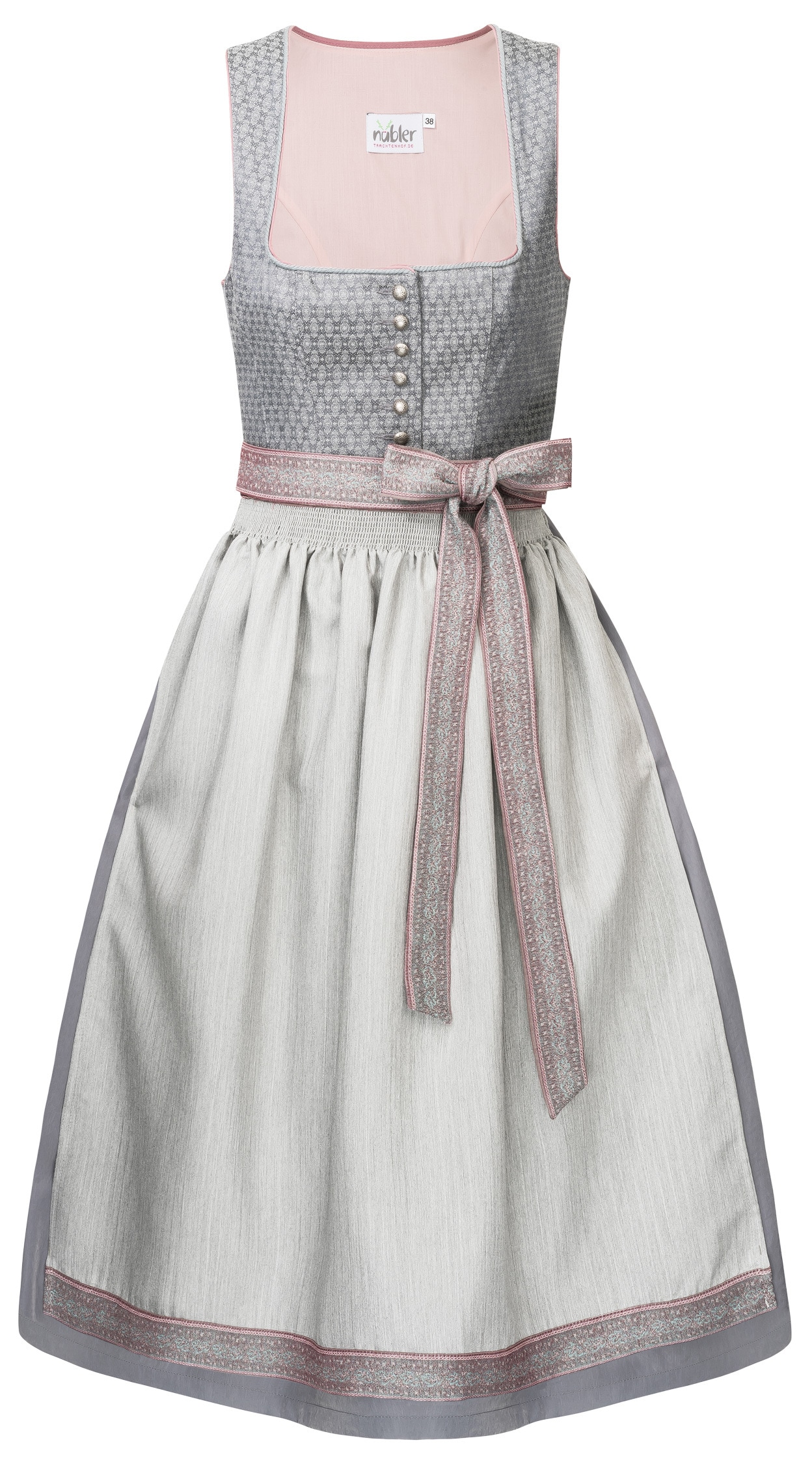 Dirndl NÜBLER "Dirndl lang Ellen", Damen, Gr. 48, EURO, grau, Obermaterial: 100% Polyester PES., Kleider