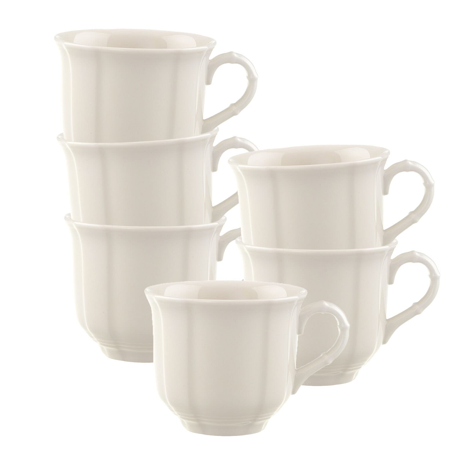 Tasse VILLEROY & BOCH "Kaffeetassen Manoir 120 ml 6er Set weiß", weiß, Porzellan, Trinkgefäße, Tasse