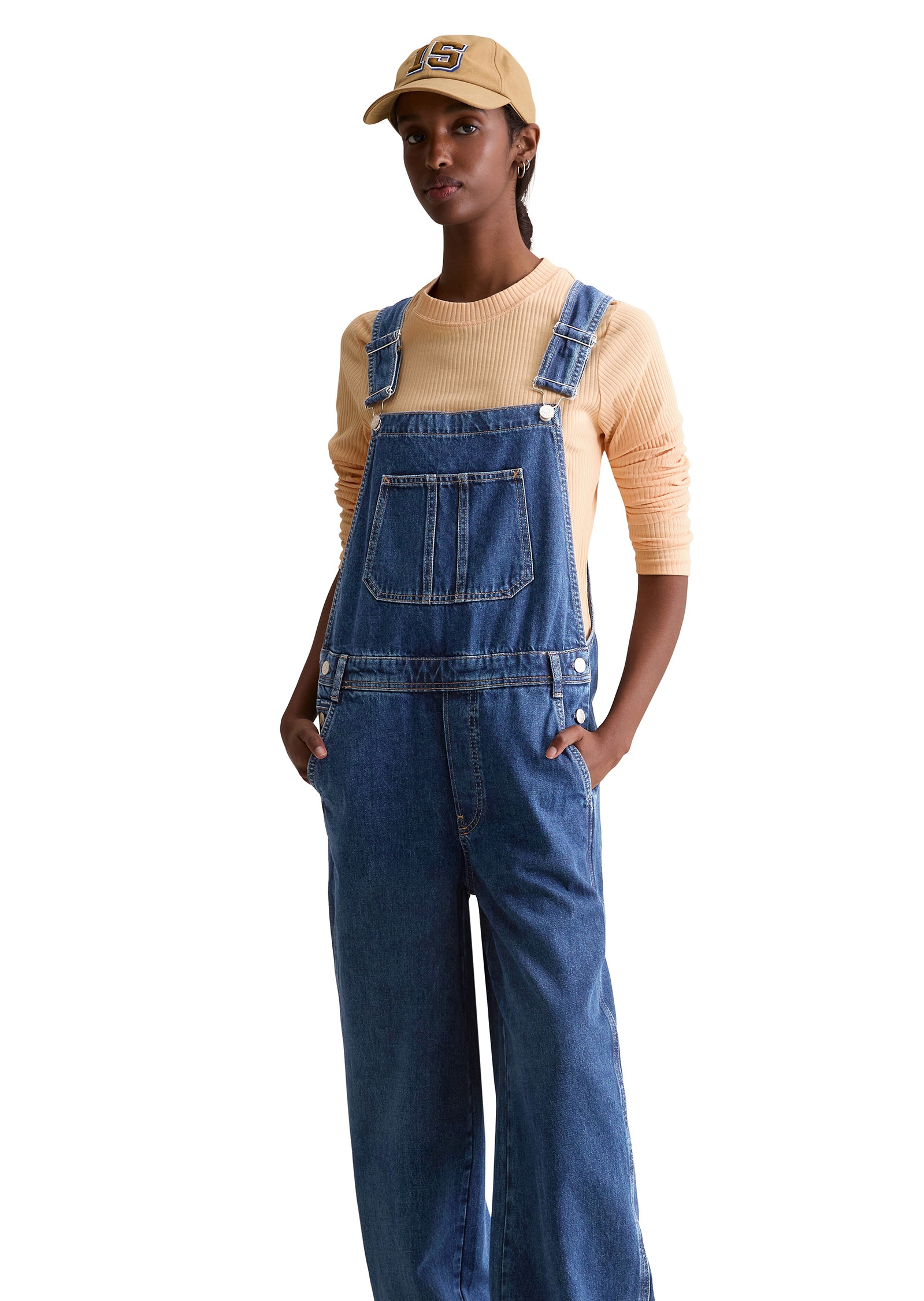 Overall MARC O'POLO DENIM "aus Rigid Denim ohne Elasthan", Damen, Gr. XS, Normalgrößen, dunkelblau, Obermaterial: 100% Baumwolle, unifarben, relaxed fit normal, Overalls Overall