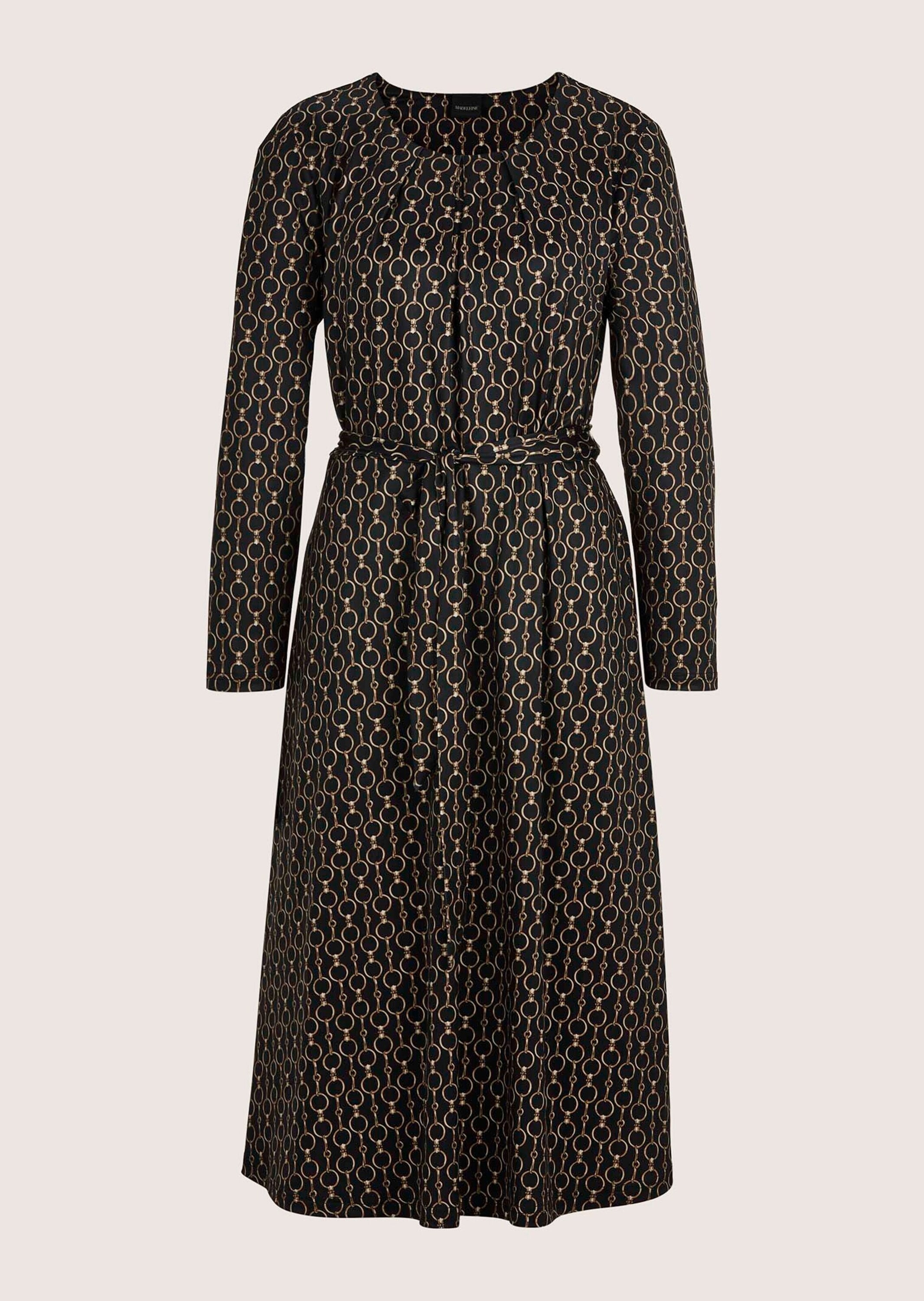 Sommerkleid MADELEINE "Kleid Elegantes Kleid mit grafischem Muster", Damen, Gr. 44, N-Gr, schwarz (schwarz, tabakbraun), Obermaterial: 95% Polyester PES. 5% Elasthan EL., Kleider Sommerkleid