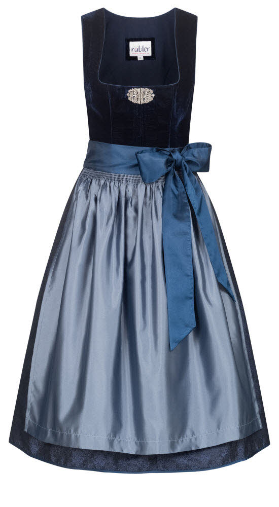 Dirndl NÜBLER "Dirndl midi Marlies", Damen, Gr. 44, EURO, blau, Obermaterial: 50% Polyester PES. 50% Viskose CV., Kleider