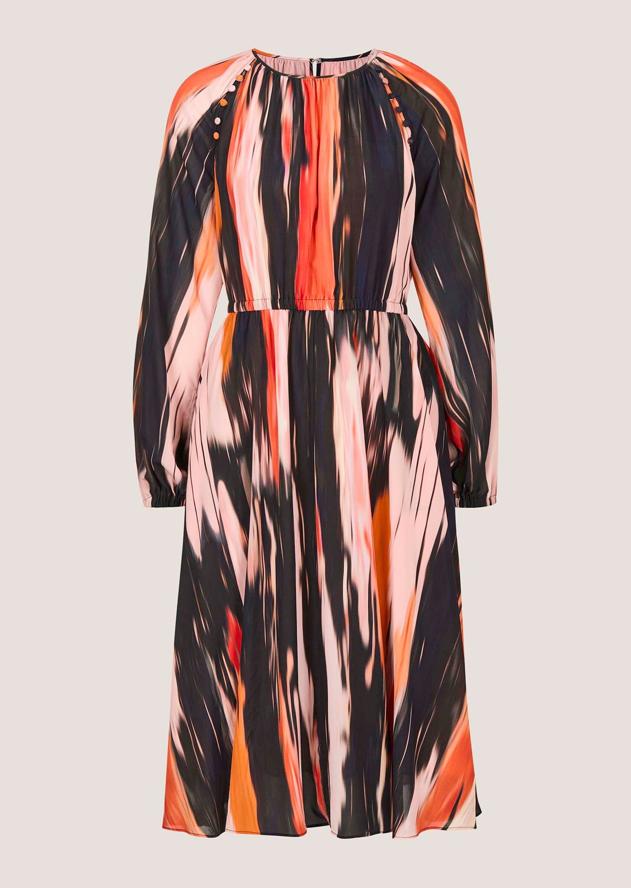 Midikleid MADELEINE "Midikleid Viskosekleid mit Streifenmuster", Damen, Gr. 34, N-Gr, rot (rot, multicolor), Obermaterial: 100% Viskose CV., Modern, tailliert, Kleider Midikleid, Abstrakte Streifenoptik