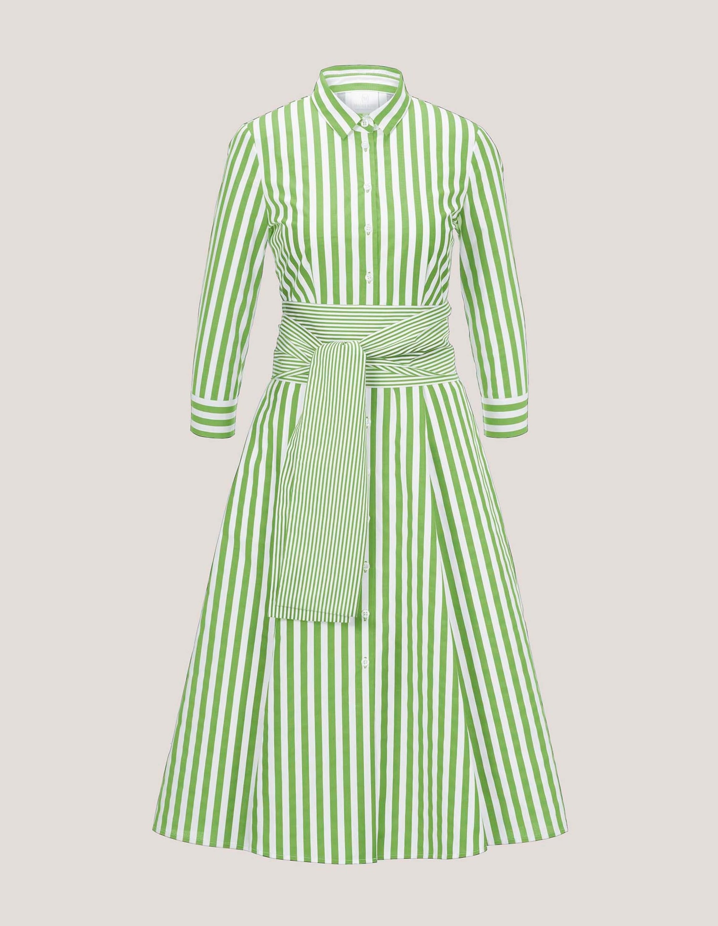Sommerkleid MADELEINE "Kleid Gestreiftes Hemdblusenkleid mit Bindeschärpe", Damen, Gr. 42, N-Gr, grün (kiwi, weiß), Obermaterial: 91% Baumwolle CO. 9% Polyamid PA., Kleider Sommerkleid