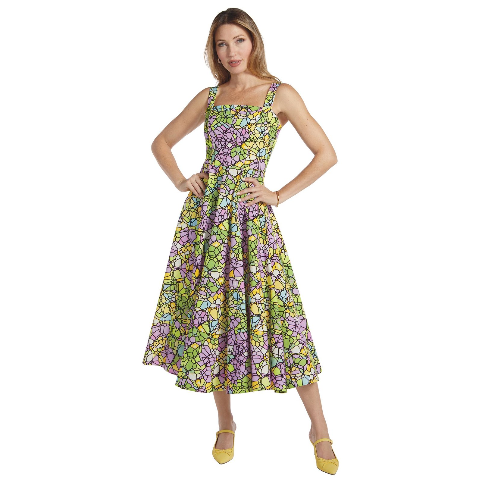 Masseys Daydream Tank Dress (Size L) Stained Glass, Cotton,Linen,Rayon