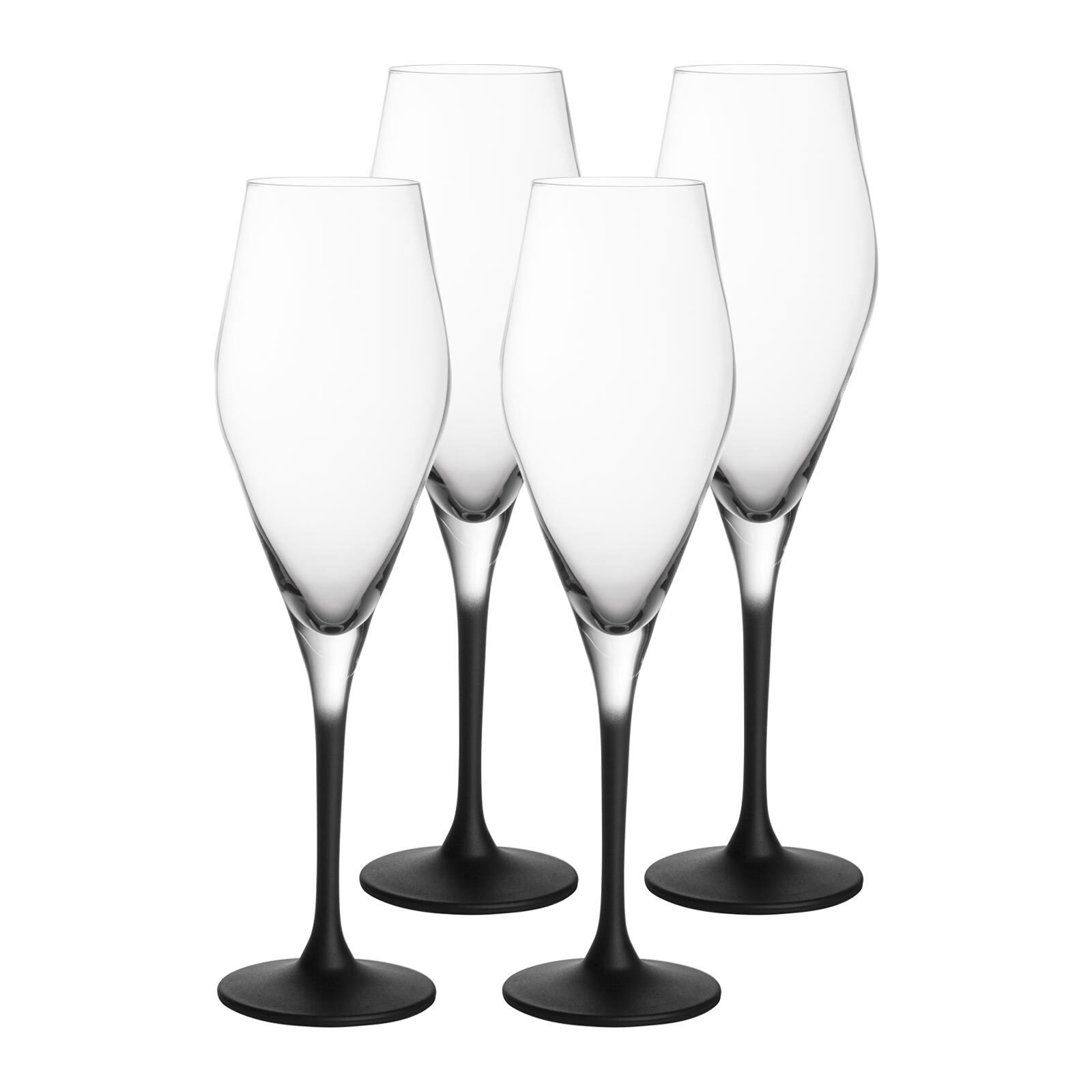 Champagnerglas VILLEROY & BOCH "Champagnergläser Manufacture Rock 260 ml 4er Set schwarz-transparent", bunt (schwarz, transparent), Glas, Trinkgefäße Image