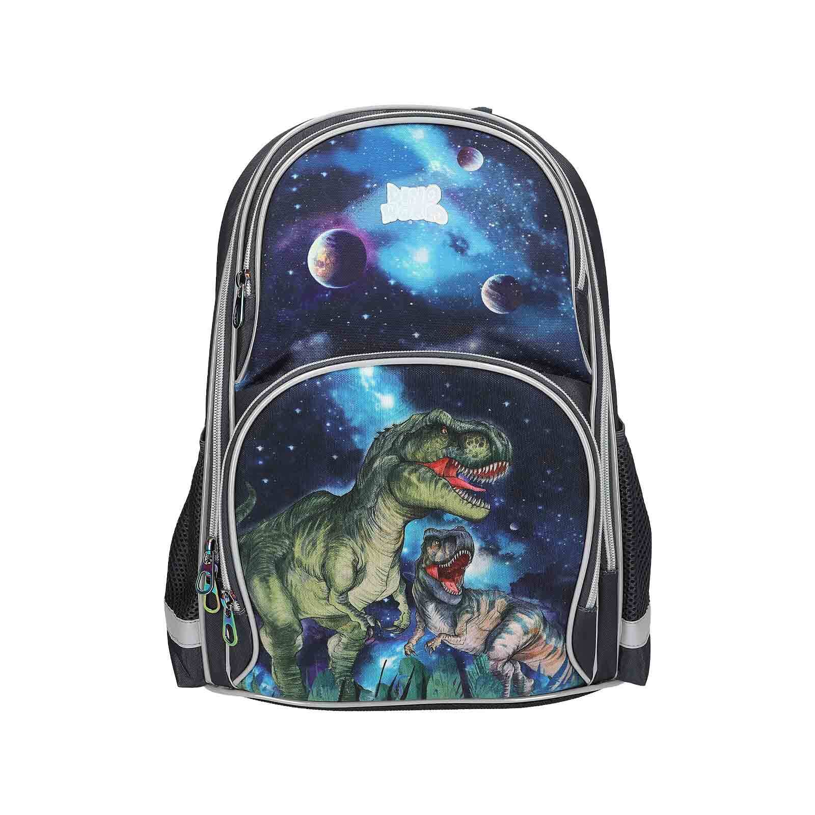 Rucksack DEPESCHE "Schulrucksack GALAXY Dino World 16 x 33 cm grau-grün", Kinder, Gr. B/H/T: 33cm x 39cm x 16cm, bunt (grau, grün), Polyester, Rucksäcke Rucksack