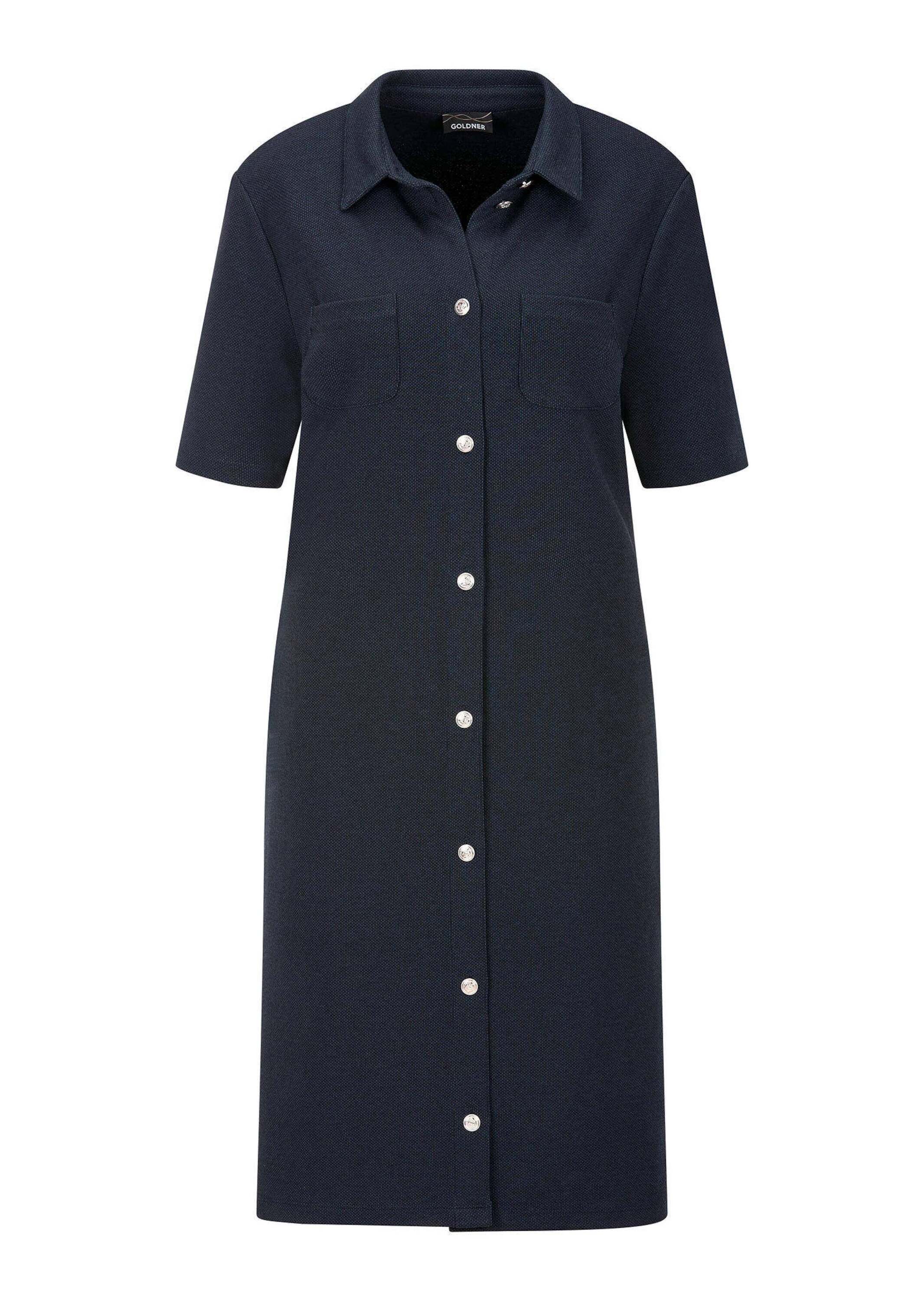 Jerseykleid GOLDNER "Maritimes Kleid aus Interlock Jersey", Damen, Gr. 54, N-Gr, blau (marine), Obermaterial: 70% Polyester PES. 24% Viskose CV. 6% Elasthan EL., Kleider Jerseykleid