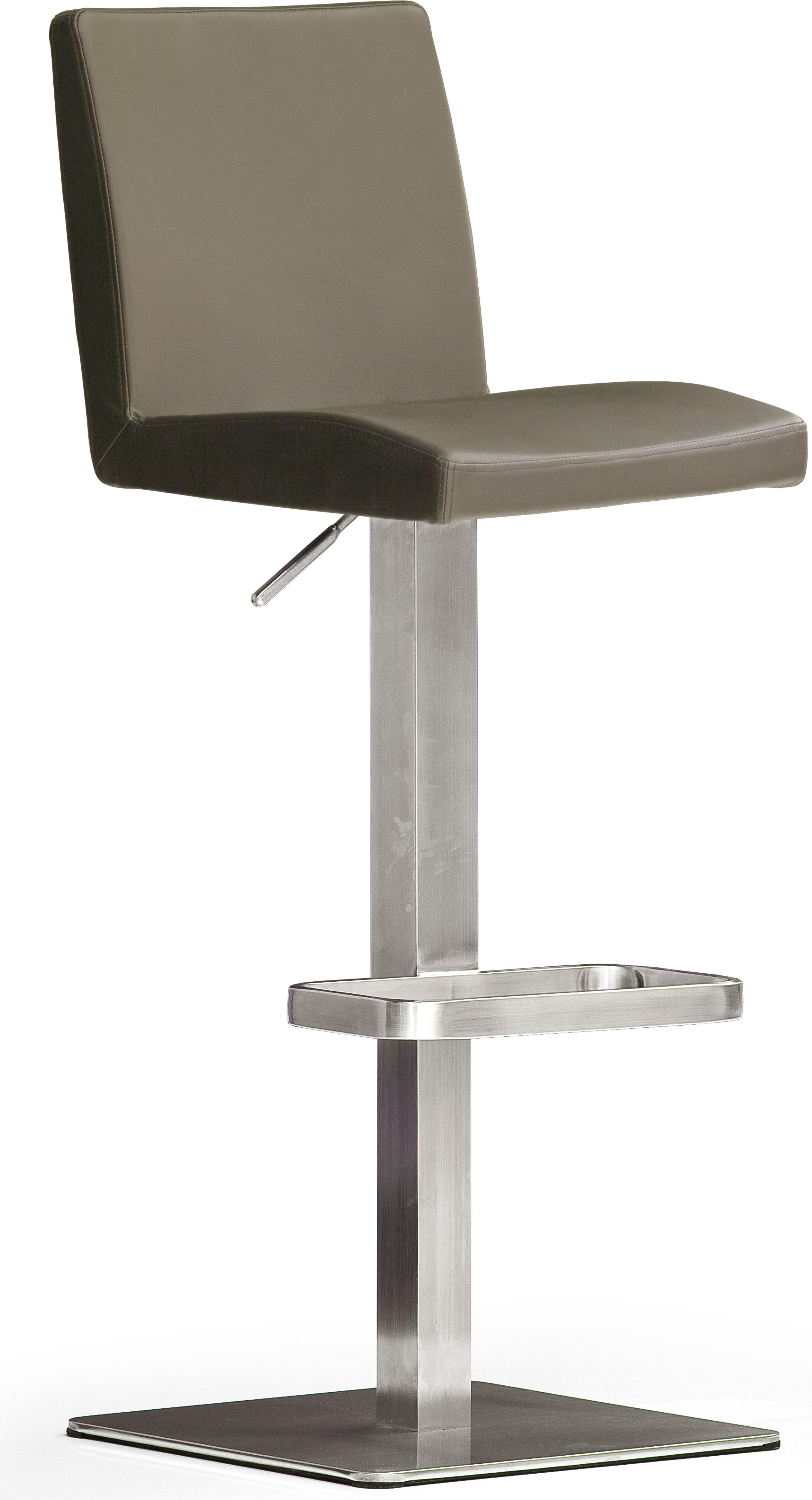 Bistrostuhl MCA FURNITURE "BARBECOOL Barhocker Bistrostuhl Tresenhocker", braun (cappuccino, edelstahl gebürstet), B:40cm H:85cm T:52cm, Leder, Stühle, Bistrostuhl, mit Rückenlehne,Bodenplatte eckig, 180 drehbar, Sitzhöhe von 56-81 cm