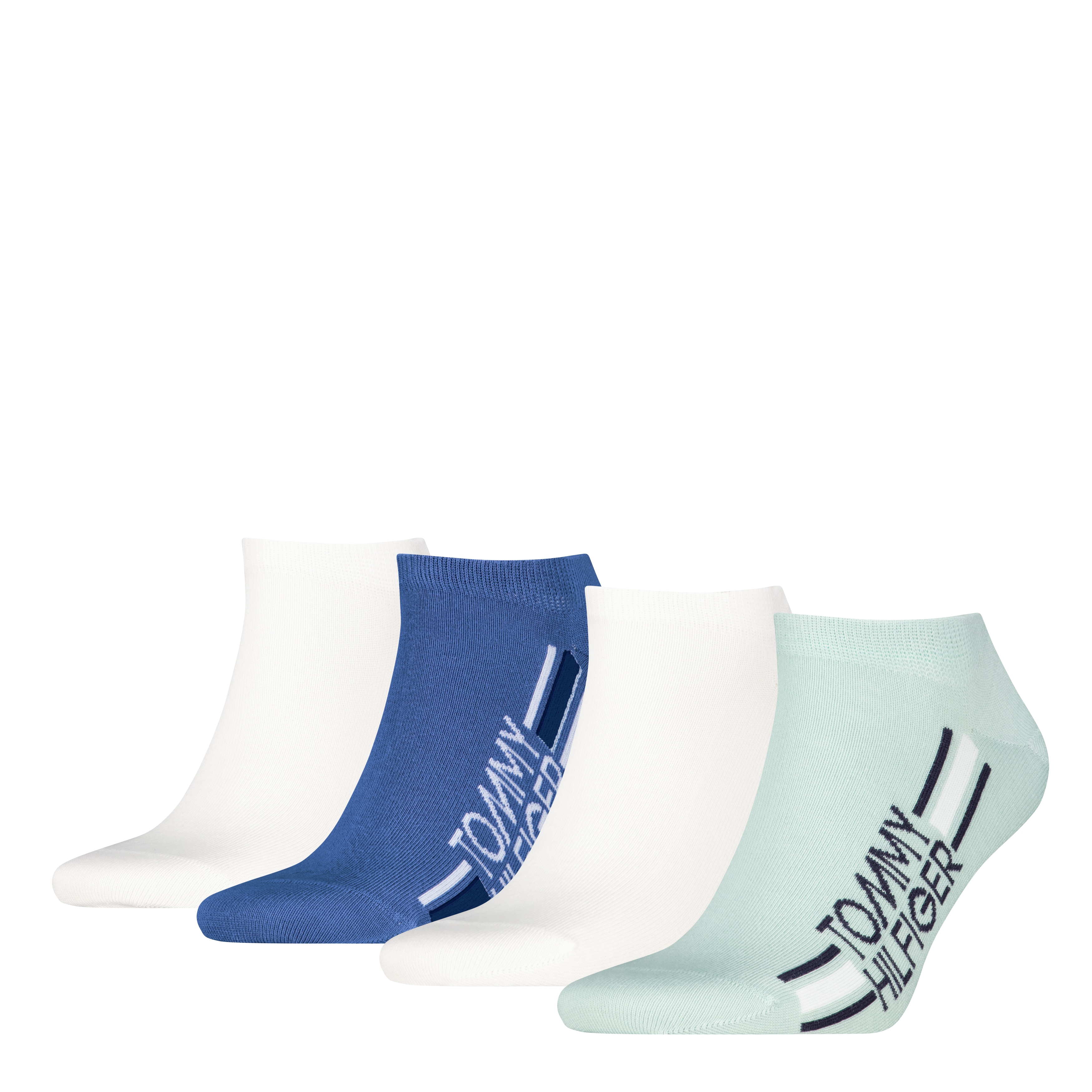 Sneakersocken TOMMY HILFIGER "TH MEN SNEAKER 4P LOGO STRIPE ECOM", Herren, Gr. 43-46, fresh grün, blau, Obermaterial: 74% Baumwolle, 25% Polyamid, 1% Elasthan, Socken Sneakersocken