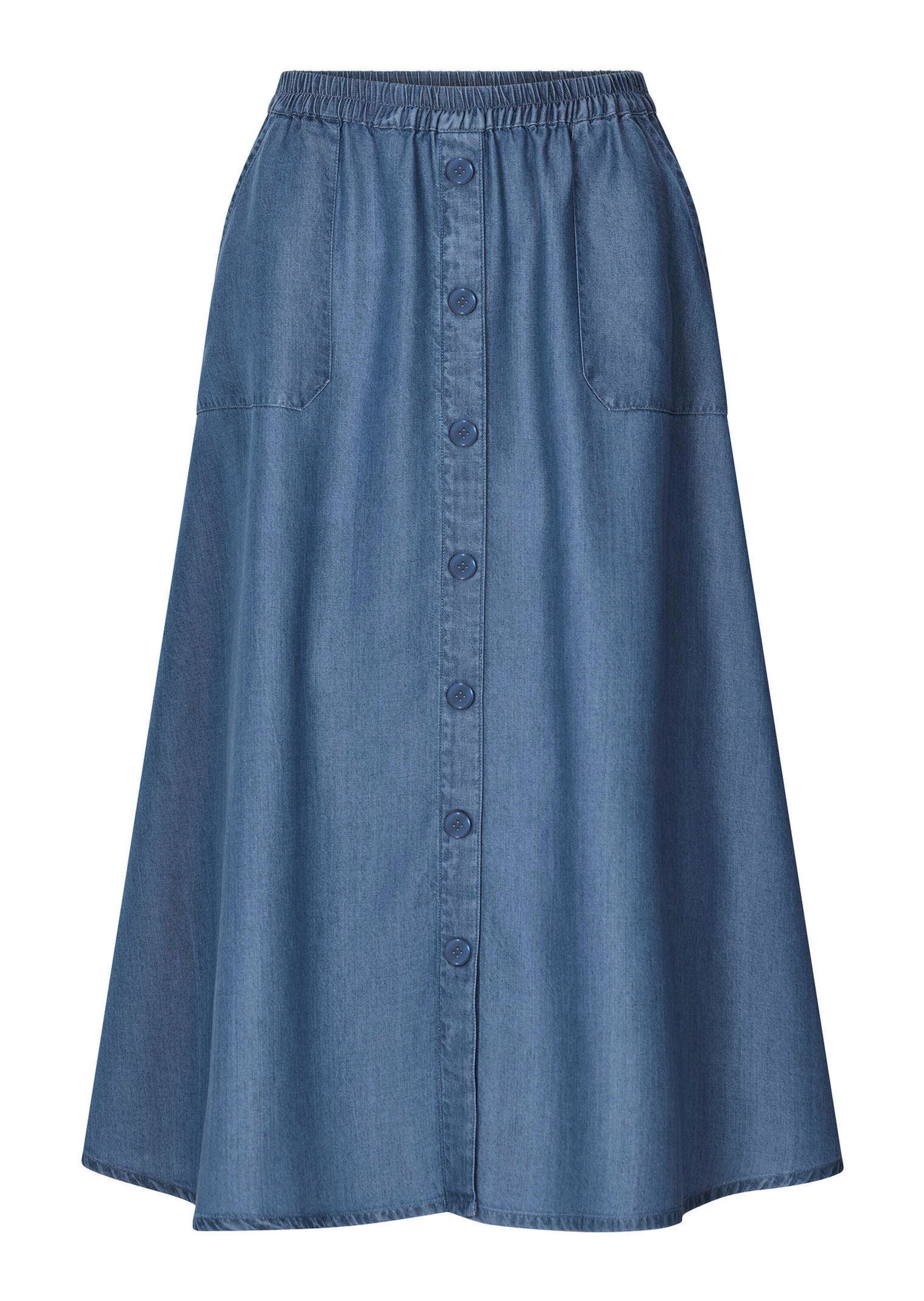 Schlupfrock GOLDNER "Kurzgröße Tencel-Rock mit Taschen", Damen, Gr. 19, blau, Obermaterial: 100% Lyocell CLY., figurumspielend, Röcke, große Eingrifftaschen