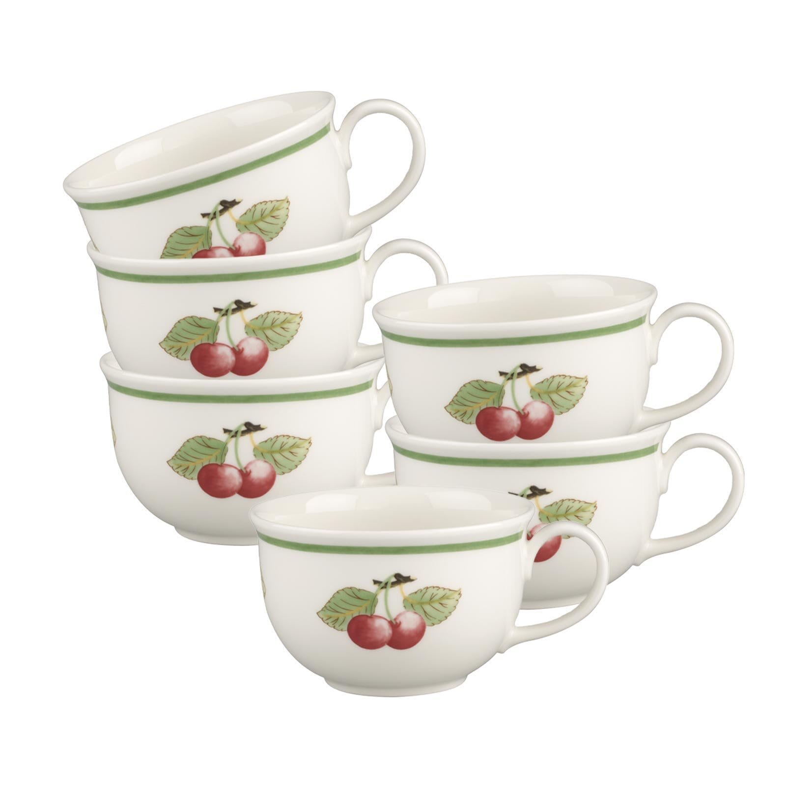 Tasse VILLEROY & BOCH "Café au lait Obertassen French Garden 370 ml 6er Set weiß-bunt", bunt (weiß, bunt), Porzellan, Trinkgefäße, Tasse